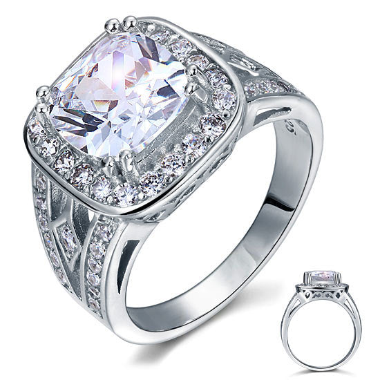 Art Deco Vintage Style 4 Carat Cushion Simulated Diamond Solid 925 Sterling Silver Wedding Engagement Ring XFR8091