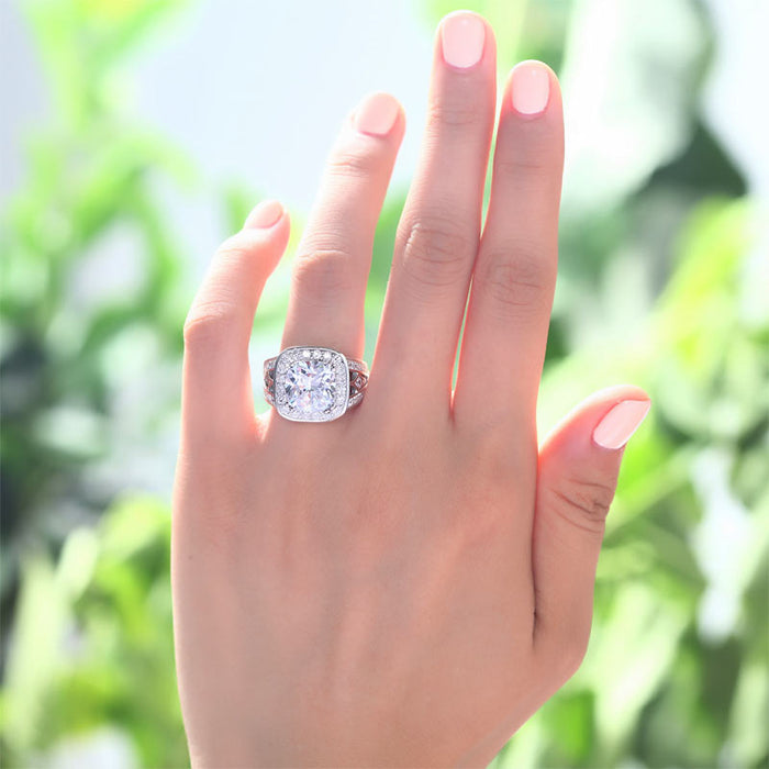 Art Deco Vintage Style 4 Carat Cushion Simulated Diamond Solid 925 Sterling Silver Wedding Engagement Ring XFR8091