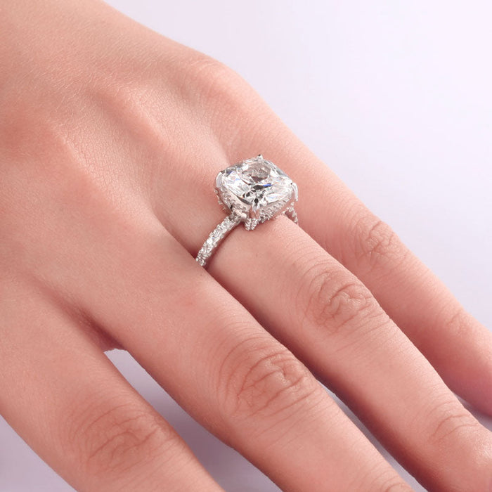 5 Carat Cushion Cut Simulated Diamond Solid 925 Sterling Silver Wedding Engagement Promise Ring Jewelry XFR8092