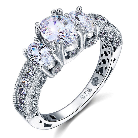 Vintage Style 2 Carat Simulated Diamond Solid 925 Sterling Silver Wedding Engagement Ring XFR8093