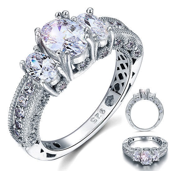 Vintage Style 2 Carat Simulated Diamond Solid 925 Sterling Silver Wedding Engagement Ring XFR8093
