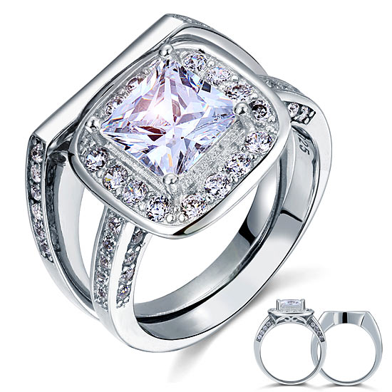 Vintage Style 2 Carat Simulated Diamond Solid Sterling 925 Silver 2-Pc Bridal Wedding Engagement Ring Set XFR8095