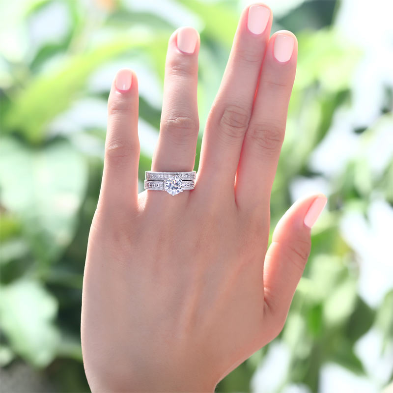 Vintage Style 1.25  Solitaire Simulated Diamond Solid Sterling 925 Silver 2-Pc Bridal Wedding Engagement Ring Set XFR8096