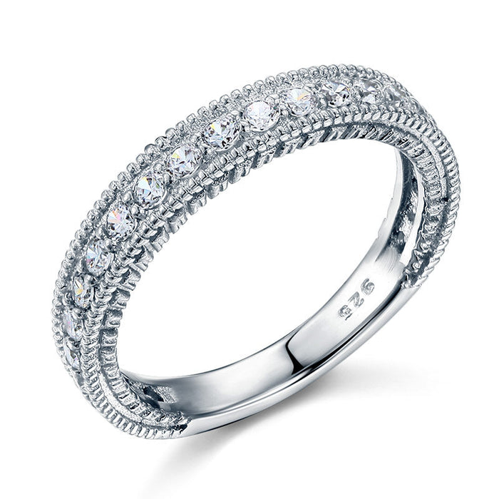 Vintage Style Art Deco Simulated Diamond Solid Sterling 925 Silver Band Wedding Eternity Ring XFR8099
