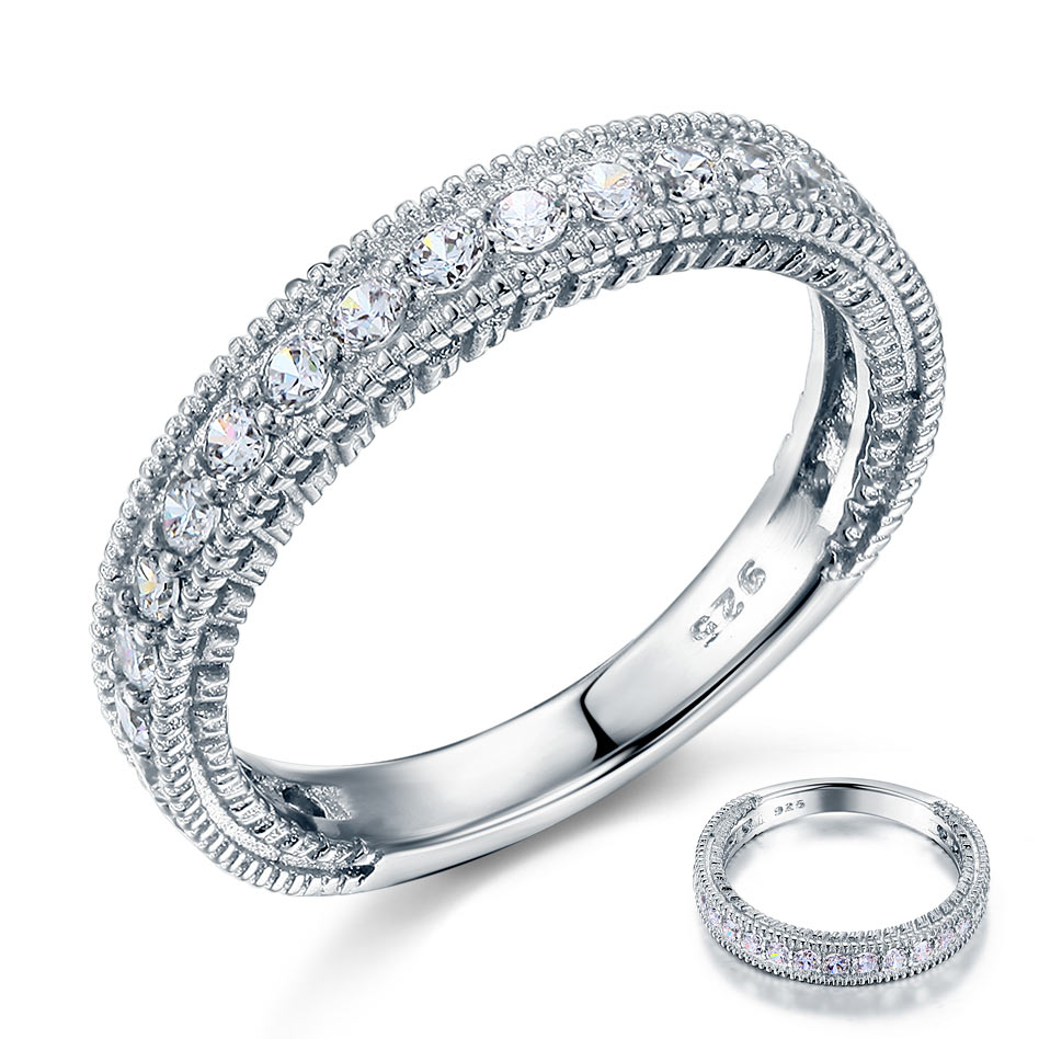 Vintage Style Art Deco Simulated Diamond Solid Sterling 925 Silver Band Wedding Eternity Ring XFR8099