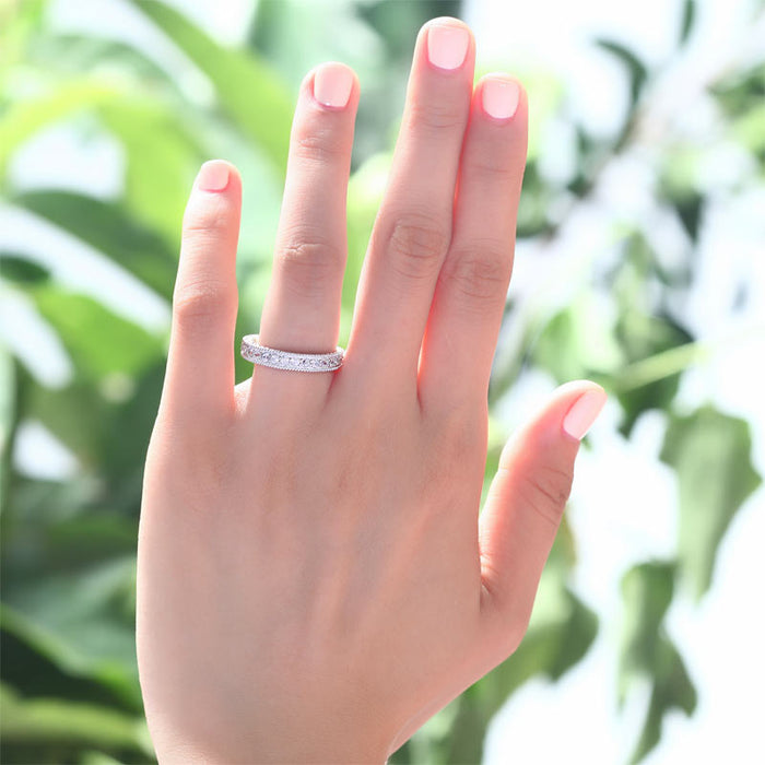 Vintage Style Art Deco Simulated Diamond Solid Sterling 925 Silver Band Wedding Eternity Ring XFR8099
