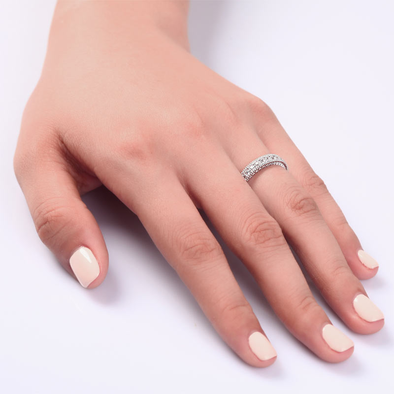 Vintage Style Art Deco Simulated Diamond Solid Sterling 925 Silver Band Wedding Eternity Ring XFR8099