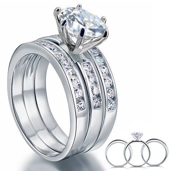 2 Ct Simulated Diamond 925 Sterling Silver Wedding Engagement Ring Set 3-Pcs XFR8101