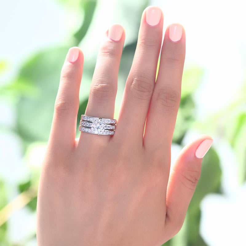 2 Ct Simulated Diamond 925 Sterling Silver Wedding Engagement Ring Set 3-Pcs XFR8101