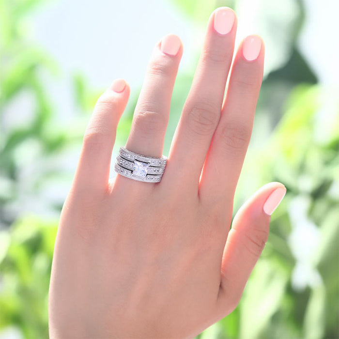 Vintage Style Victorian Art Deco 1 Carat Simulated Diamond Solid Sterling 925 Silver 2-Pc Wedding Engagement Ring Set XFR8104