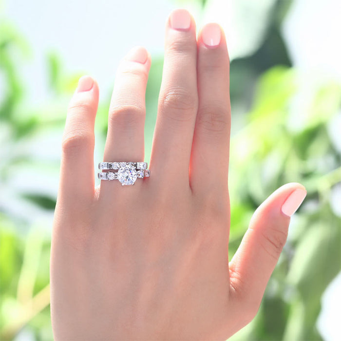 Vintage Style 2 Carat Simulated Diamond Solid Sterling 925 Silver 2-Pc Wedding Engagement Ring Set XFR8105
