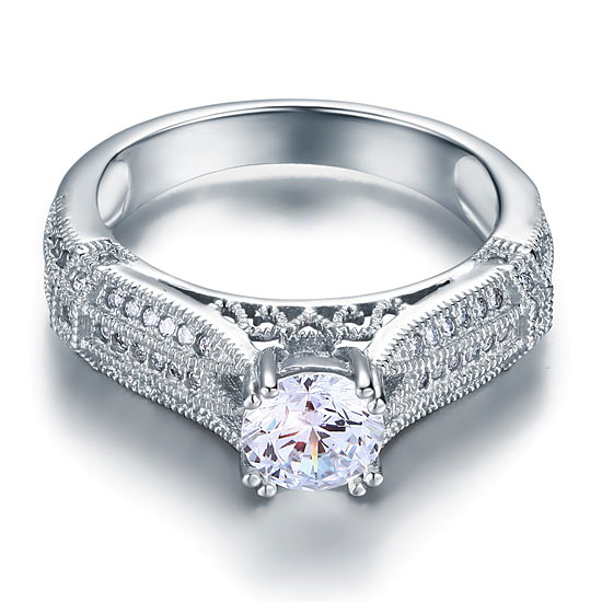 Vintage Style 1 Carat Simulated Diamond Solid 925 Sterling Silver Bridal Wedding Engagement Ring Jewelry XFR8109