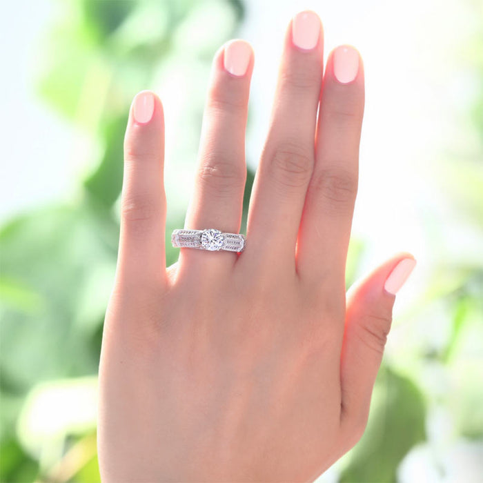 Vintage Style 1 Carat Simulated Diamond Solid 925 Sterling Silver Bridal Wedding Engagement Ring Jewelry XFR8109