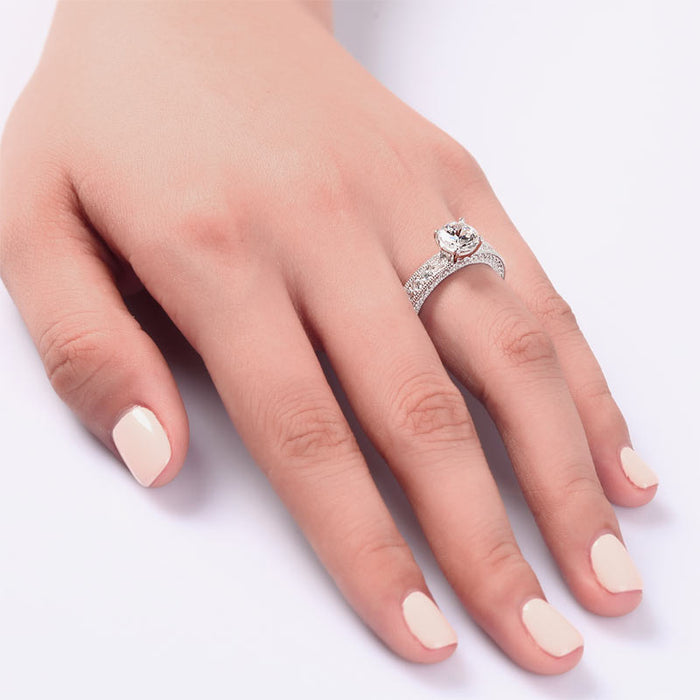 Vintage Style 1.25 Carat Simulated Diamond Solid 925 Sterling Silver Bridal Wedding Engagement Ring Jewelry XFR8110