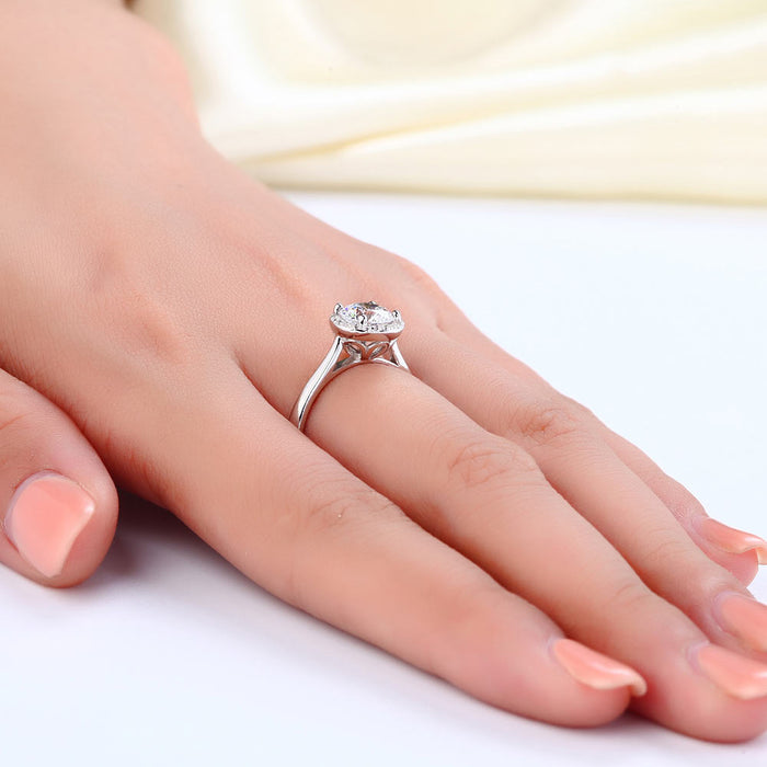 Solid 925 Sterling Silver Engagement Promise Ring Halo XFR8120