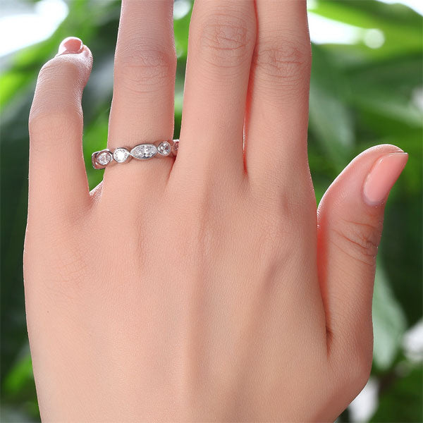 Marquise Solid 925 Sterling Silver Ring Eternity Band Wedding Jewelry XFR8140