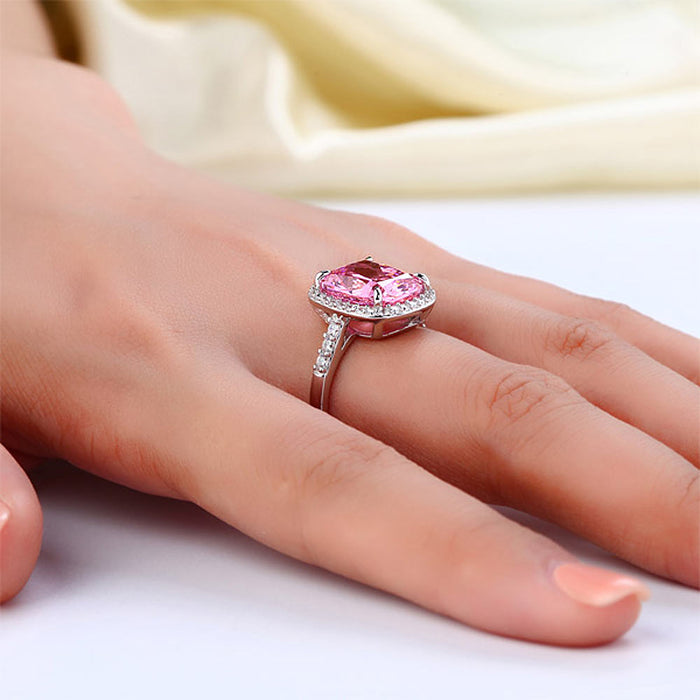 925 Sterling Silver Luxury Engagement Ring 6 Ct Cushion Fancy Pink Simulated Diamond XFR8150