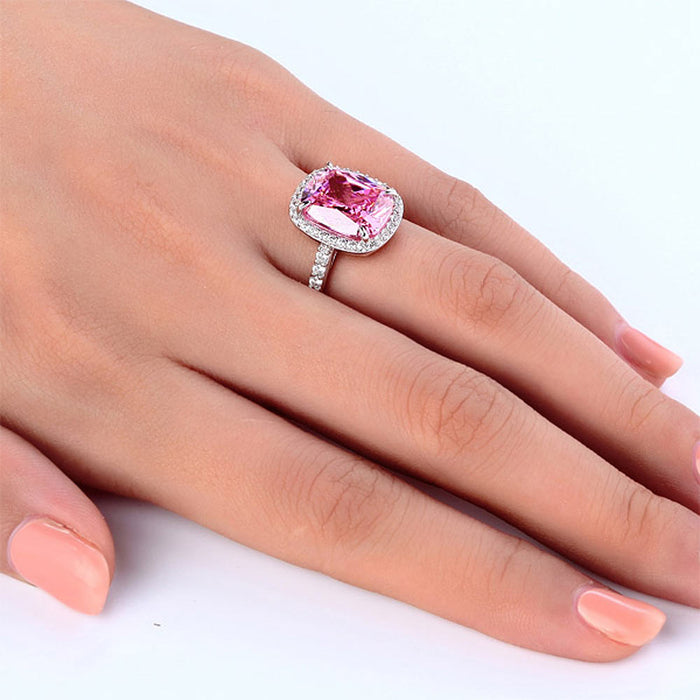 925 Sterling Silver Luxury Engagement Ring 6 Ct Cushion Fancy Pink Simulated Diamond XFR8150