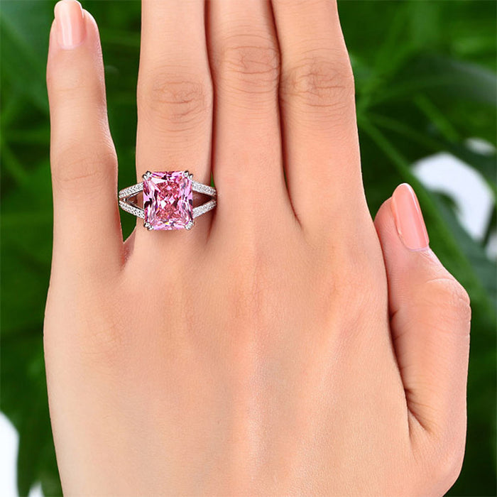 925 Sterling Silver Luxury Ring 6 Carat Fancy Pink Simulated Diamond Radiant Cut XFR8153
