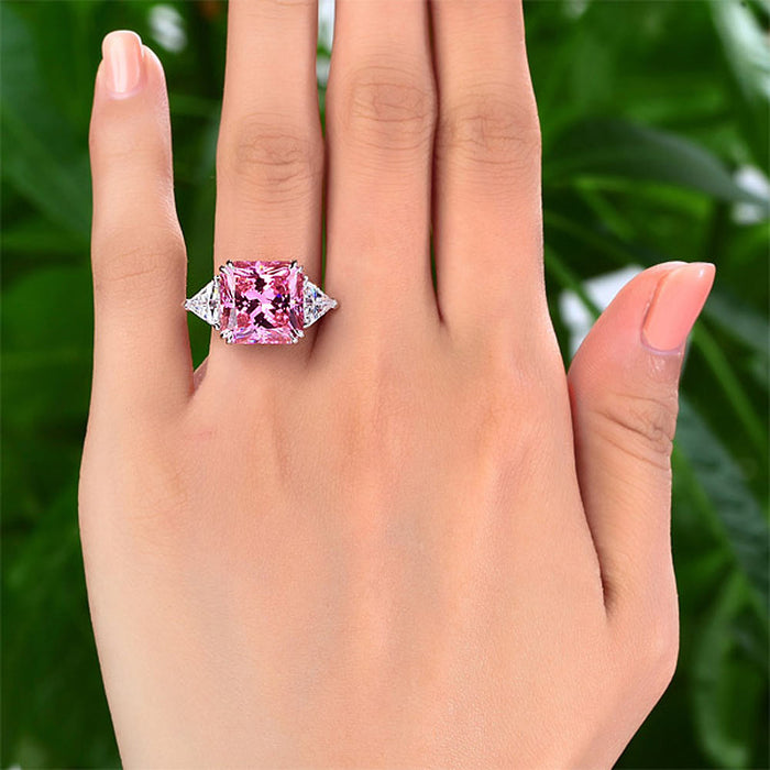 925 Sterling Silver Three-Stone Luxury Ring 8 Carat Fancy Pink Simulated Diamond XFR8156