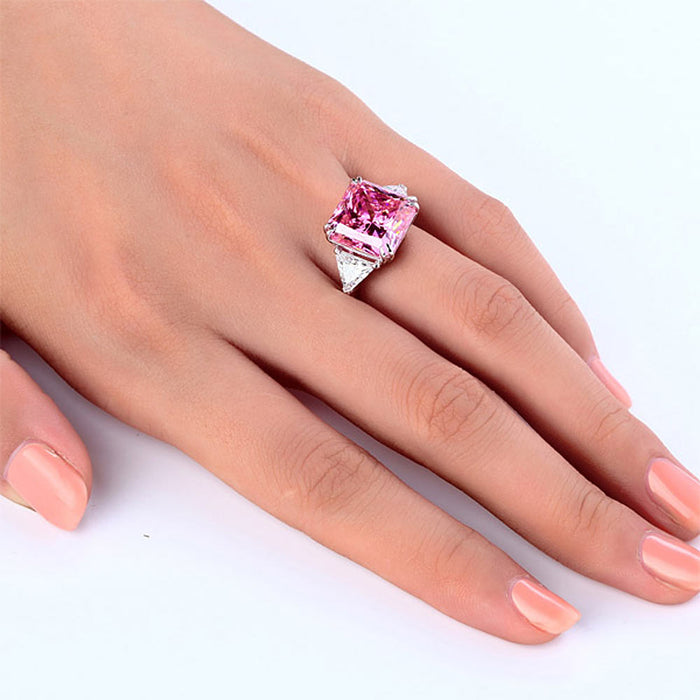 925 Sterling Silver Three-Stone Luxury Ring 8 Carat Fancy Pink Simulated Diamond XFR8156
