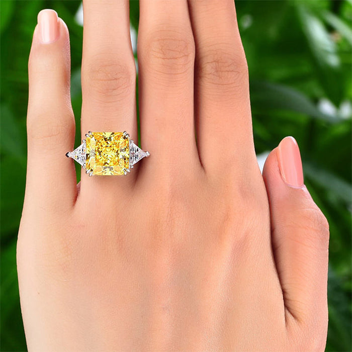 Solid 925 Sterling Silver Three-Stone Luxury Ring 8 Carat Yellow Canary Simulated Diamond XFR8157