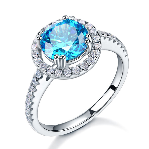 925 Sterling Silver Wedding Engagement Halo Ring 2 Carat Fancy Blue Simulated Diamond XFR8200