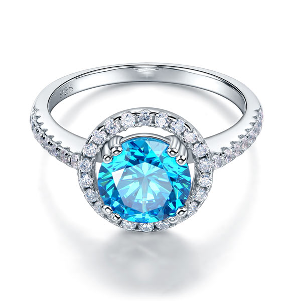 925 Sterling Silver Wedding Engagement Halo Ring 2 Carat Fancy Blue Simulated Diamond XFR8200