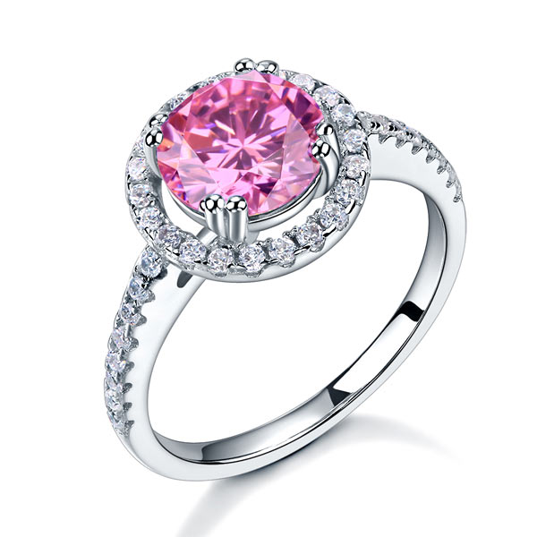 925 Sterling Silver Wedding Engagement Halo Ring 2 Carat Fancy Pink Simulated Diamond XFR8201