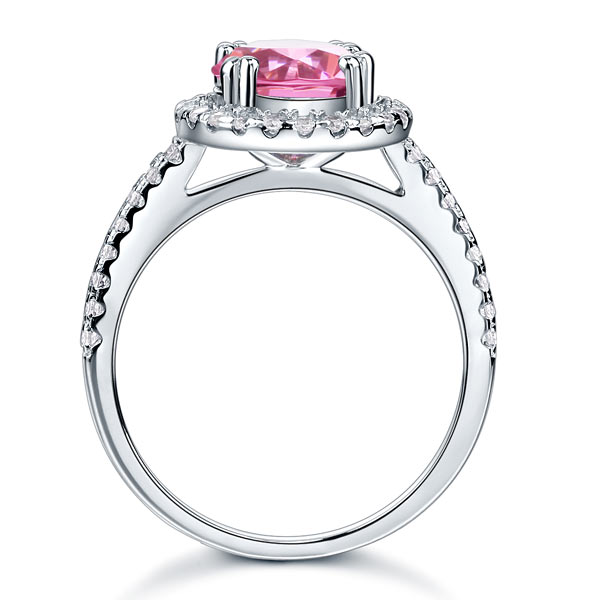925 Sterling Silver Wedding Engagement Halo Ring 2 Carat Fancy Pink Simulated Diamond XFR8201