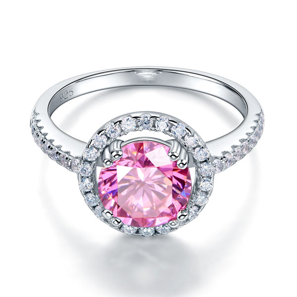 925 Sterling Silver Wedding Engagement Halo Ring 2 Carat Fancy Pink Simulated Diamond XFR8201