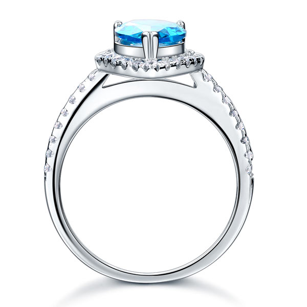 Sterling 925 Silver Wedding Engagement Ring Pear Blue Simulated Diamond Jewelry XFR8202
