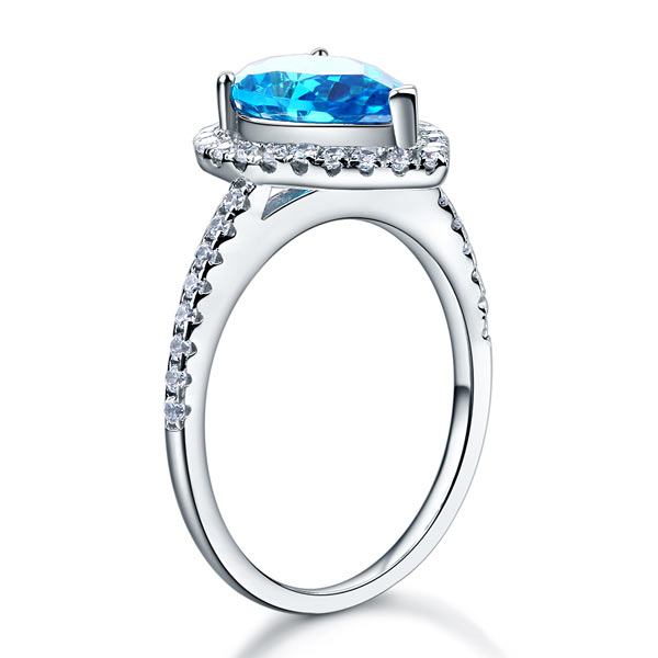Sterling 925 Silver Wedding Engagement Ring Pear Blue Simulated Diamond Jewelry XFR8202