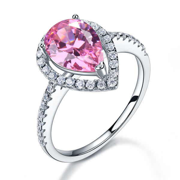 Sterling 925 Silver Wedding Engagement Ring Pear Fancy Pink Simulated Diamond Jewelry XFR8203