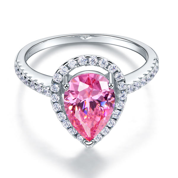 Sterling 925 Silver Wedding Engagement Ring Pear Fancy Pink Simulated Diamond Jewelry XFR8203