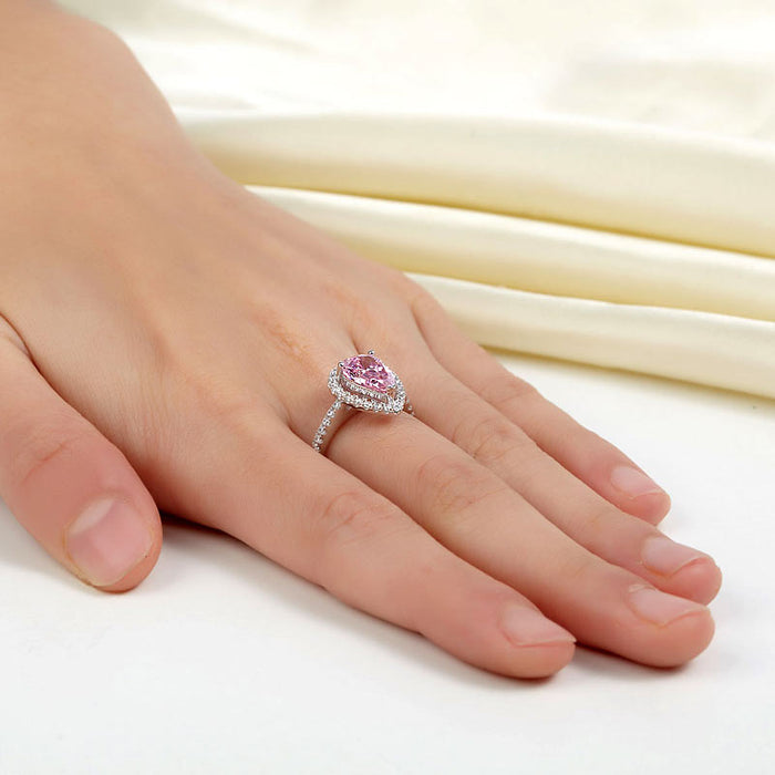 Sterling 925 Silver Wedding Engagement Ring Pear Fancy Pink Simulated Diamond Jewelry XFR8203