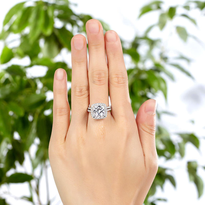 925 Sterling Silver 2 Pcs Wedding Engagement Ring Set 5 Ct Simulated Diamond XFR8205