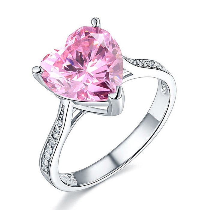 925 Sterling Silver Bridal Engagement Ring 3.5 Carat Heart Pink Simulated Diamond Jewelry XFR8216