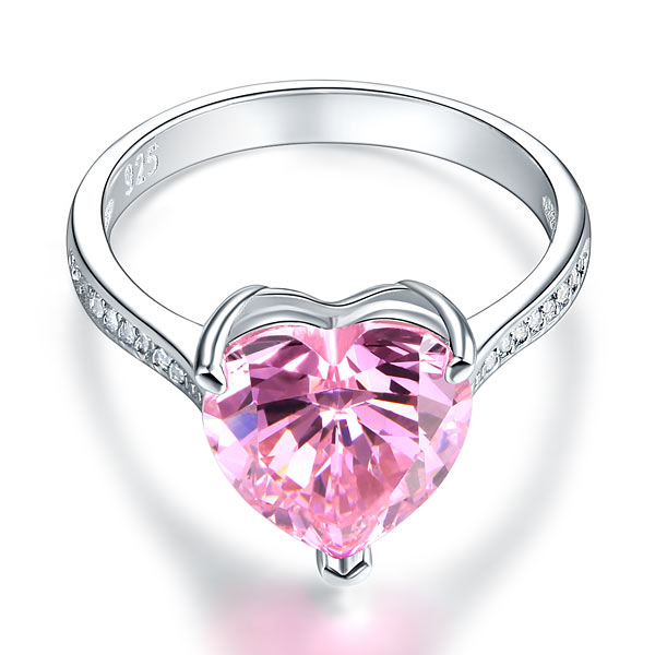 925 Sterling Silver Bridal Engagement Ring 3.5 Carat Heart Pink Simulated Diamond Jewelry XFR8216
