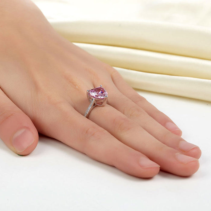 925 Sterling Silver Bridal Engagement Ring 3.5 Carat Heart Pink Simulated Diamond Jewelry XFR8216