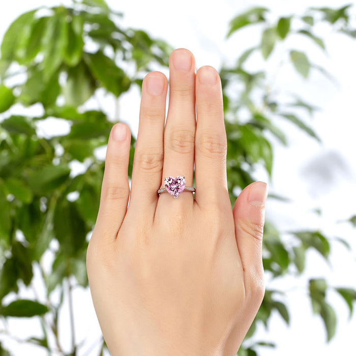 925 Sterling Silver Bridal Engagement Ring 3.5 Carat Heart Pink Simulated Diamond Jewelry XFR8216
