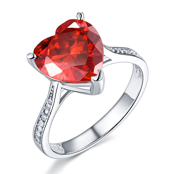 925 Sterling Silver Bridal Ring 3.5 Carat Heart Ruby Red Simulated Diamond Jewelry XFR8217