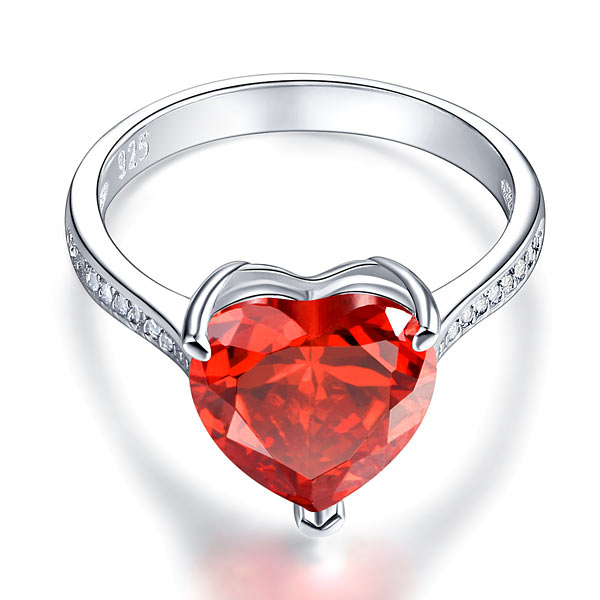925 Sterling Silver Bridal Ring 3.5 Carat Heart Ruby Red Simulated Diamond Jewelry XFR8217