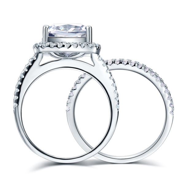 925 Sterling Silver Wedding Halo Ring Set 2 Carat Simulated Diamond XFR8218
