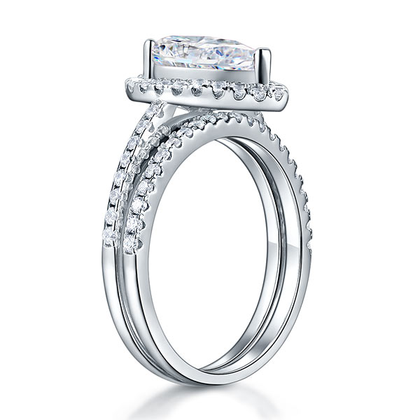 Solid Sterling 925 Silver Bridal Wedding Promise Engagement Ring Set 2 Ct Pear Jewelry XFR8224