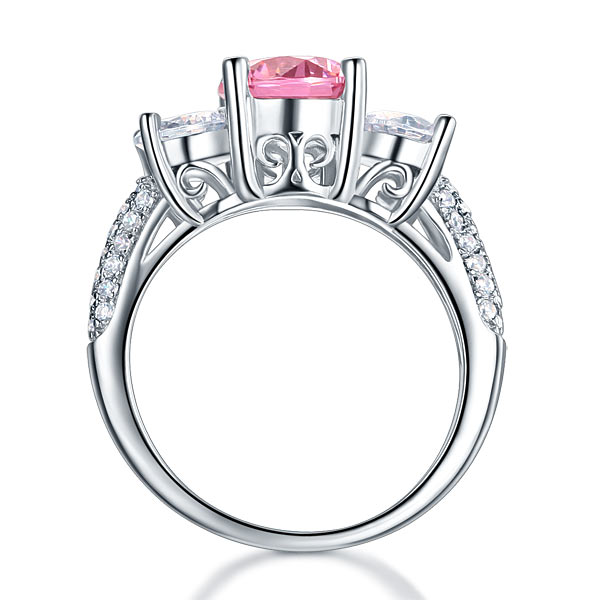 925 Sterling Silver 3-Stone Wedding Ring 2 Carat Fancy Pink Simulated Diamond Jewelry Vintage Style XFR8227