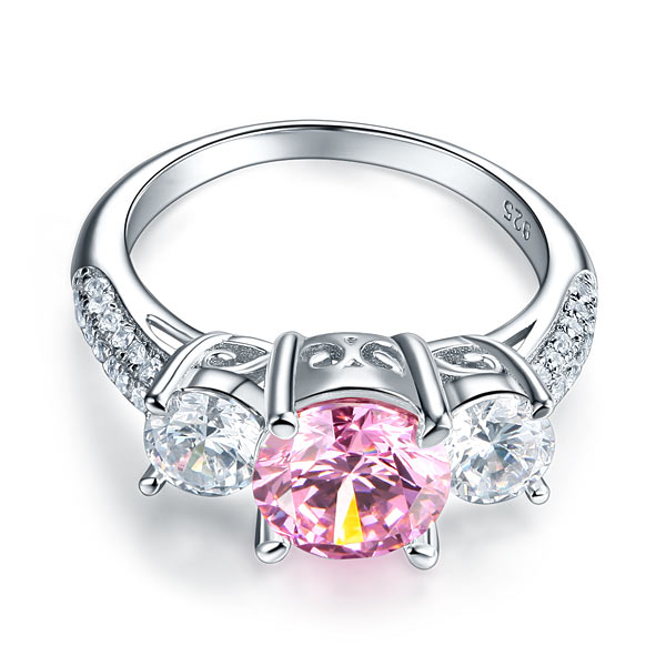 925 Sterling Silver 3-Stone Wedding Ring 2 Carat Fancy Pink Simulated Diamond Jewelry Vintage Style XFR8227
