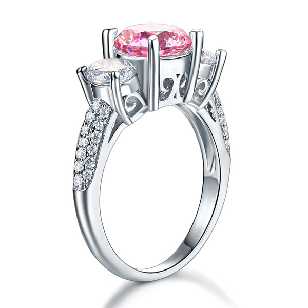 925 Sterling Silver 3-Stone Wedding Ring 2 Carat Fancy Pink Simulated Diamond Jewelry Vintage Style XFR8227