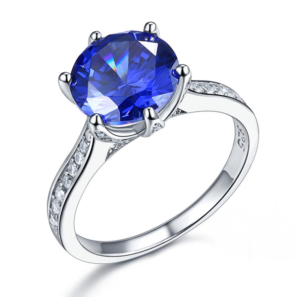 925 Sterling Silver Engagement Luxury Ring 3 Carat Blue Simulated Tanzanite Jewelry XFR8229