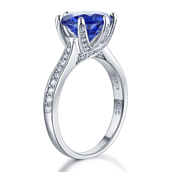 925 Sterling Silver Engagement Luxury Ring 3 Carat Blue Simulated Tanzanite Jewelry XFR8229